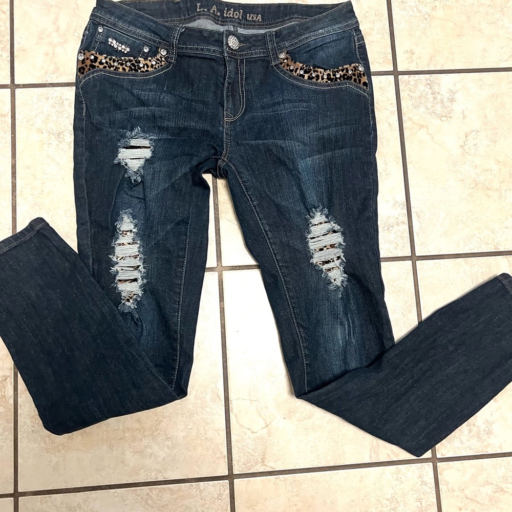 L.A. Idol Blue Skinny Jeans with Distressed Details